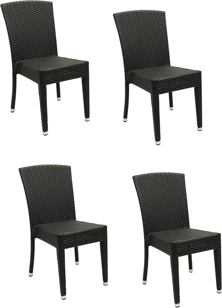 4x KONWAY® MAUI Stapelstuhl Schwarz Polyrattan Garten Sessel Stuhl Set stapelbar Bild 1