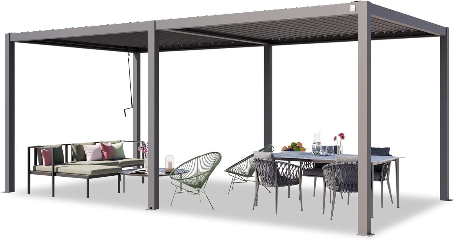 PRIMEYARD Pergola 3x6 m Aluminium-Pfosten mit Lamellendach aus Stahl graue Terrassenüberdachung Bild 1