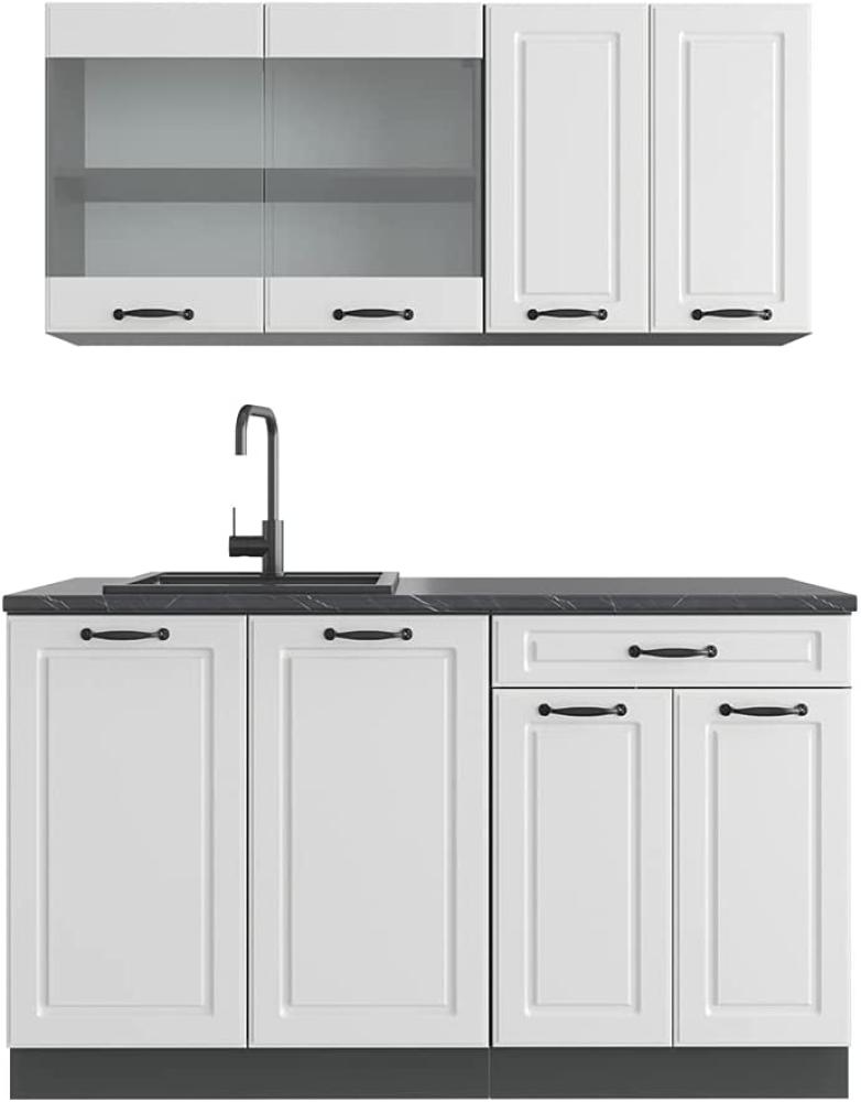 Vicco Küchenzeile Küchenblock Einbauküche R-Line Single 140cm (Weiß Landhaus/Anthrazit, Ohne Arbeitsplatten) Bild 1