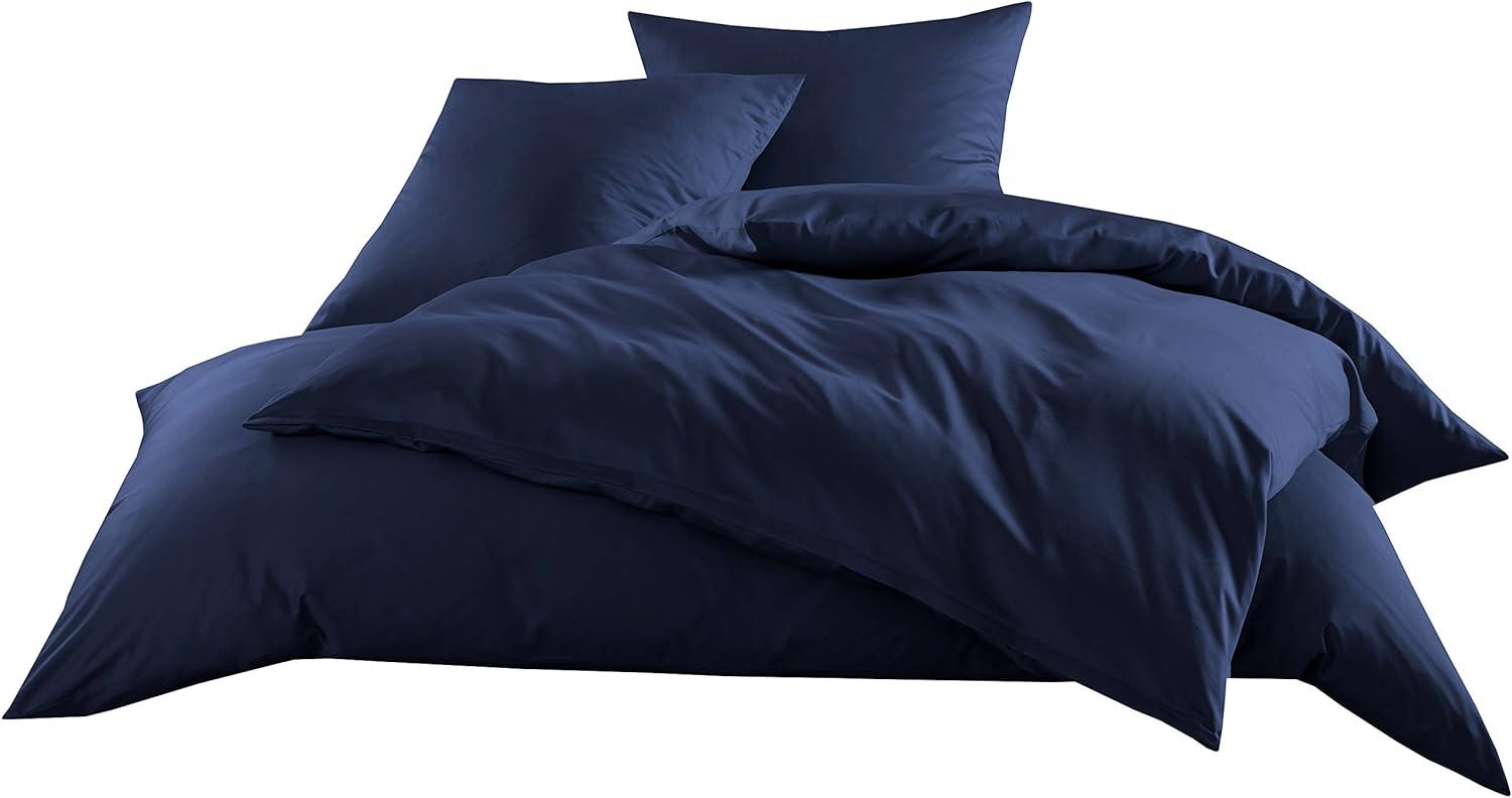 Mako-Satin Baumwollsatin Bettwäsche Uni einfarbig zum Kombinieren (Bettbezug 240 cm x 220 cm, Dunkelblau) Bild 1