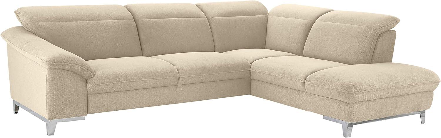 Mivano Eckcouch Teresa / L-Form-Sofa mit verstellbaren Kopfstützen und Ottomane / 293 x 84 x 232 / Mikrofaser, Creme Bild 1