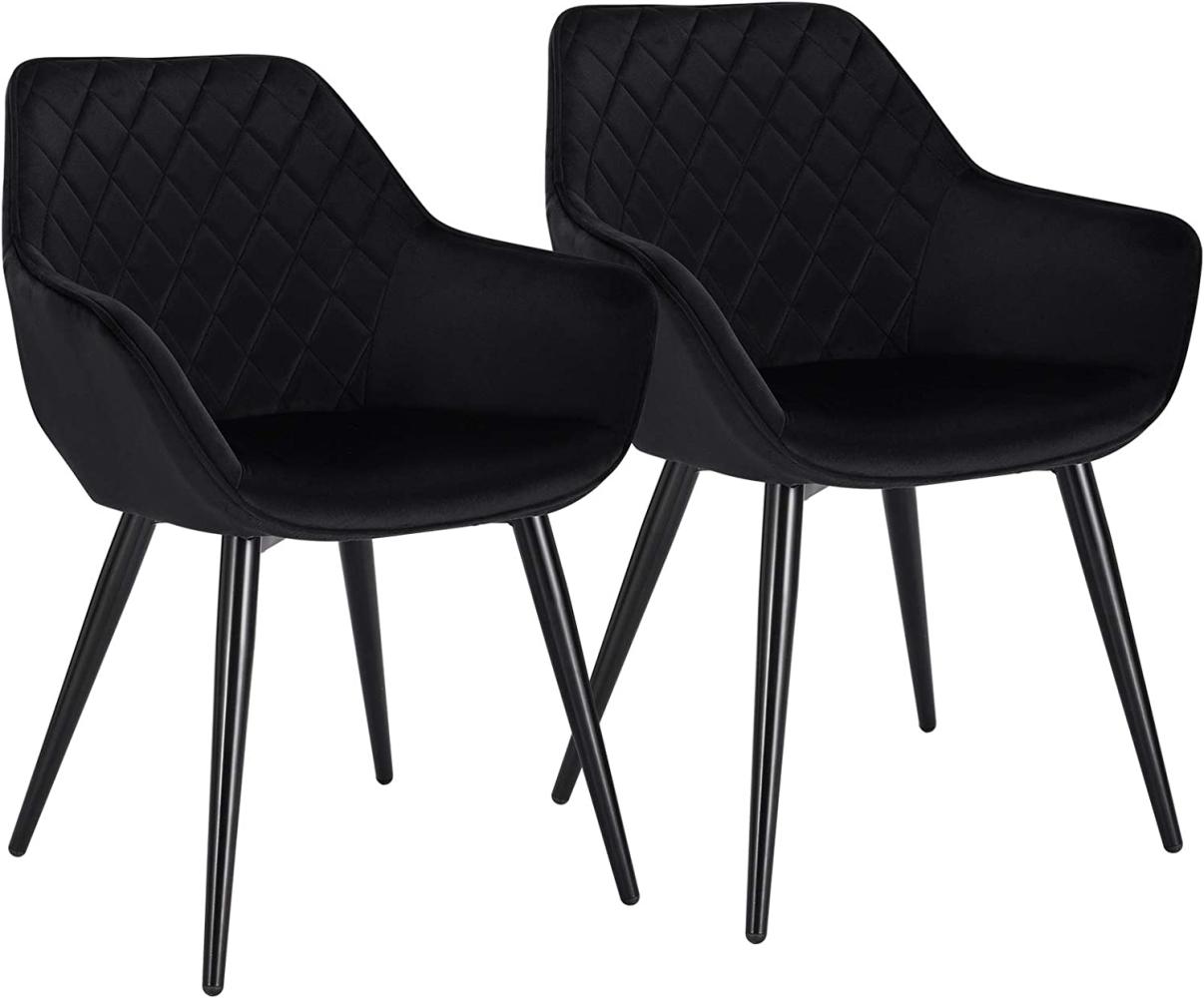 WOLTU Esszimmerstühle BH153sz-2 2er Set Küchenstühle Wohnzimmerstuhl Polsterstuhl Design Stuhl mit Armlehne Samt Gestell aus Stahl Schwarz Bild 1
