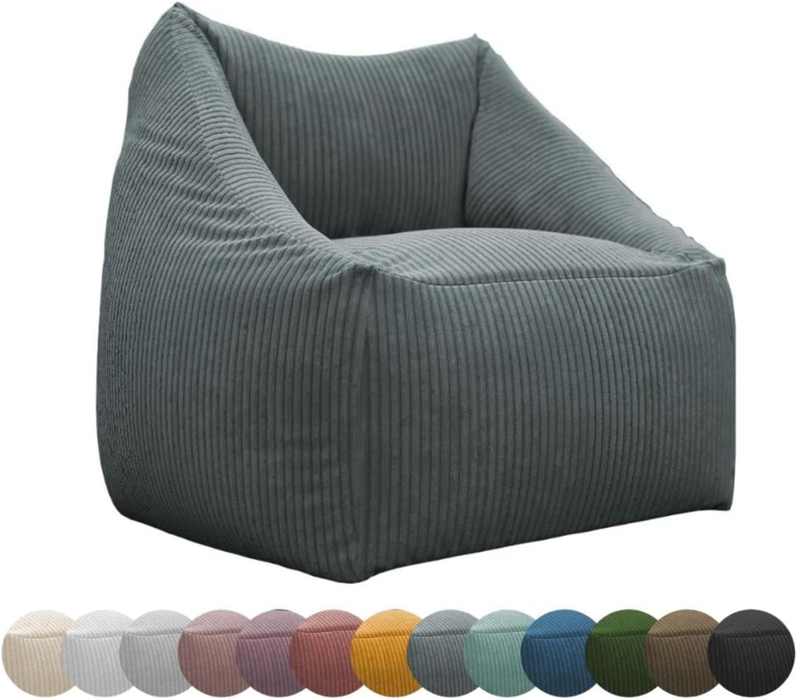 chilly pilley Cord Sitzsack Sitzkissen EPS-Perlen Füllung Bodenkissen Sessel Gartenkissen Kissen Lounge mit Rückenlehne Sitz (Grau) Bild 1