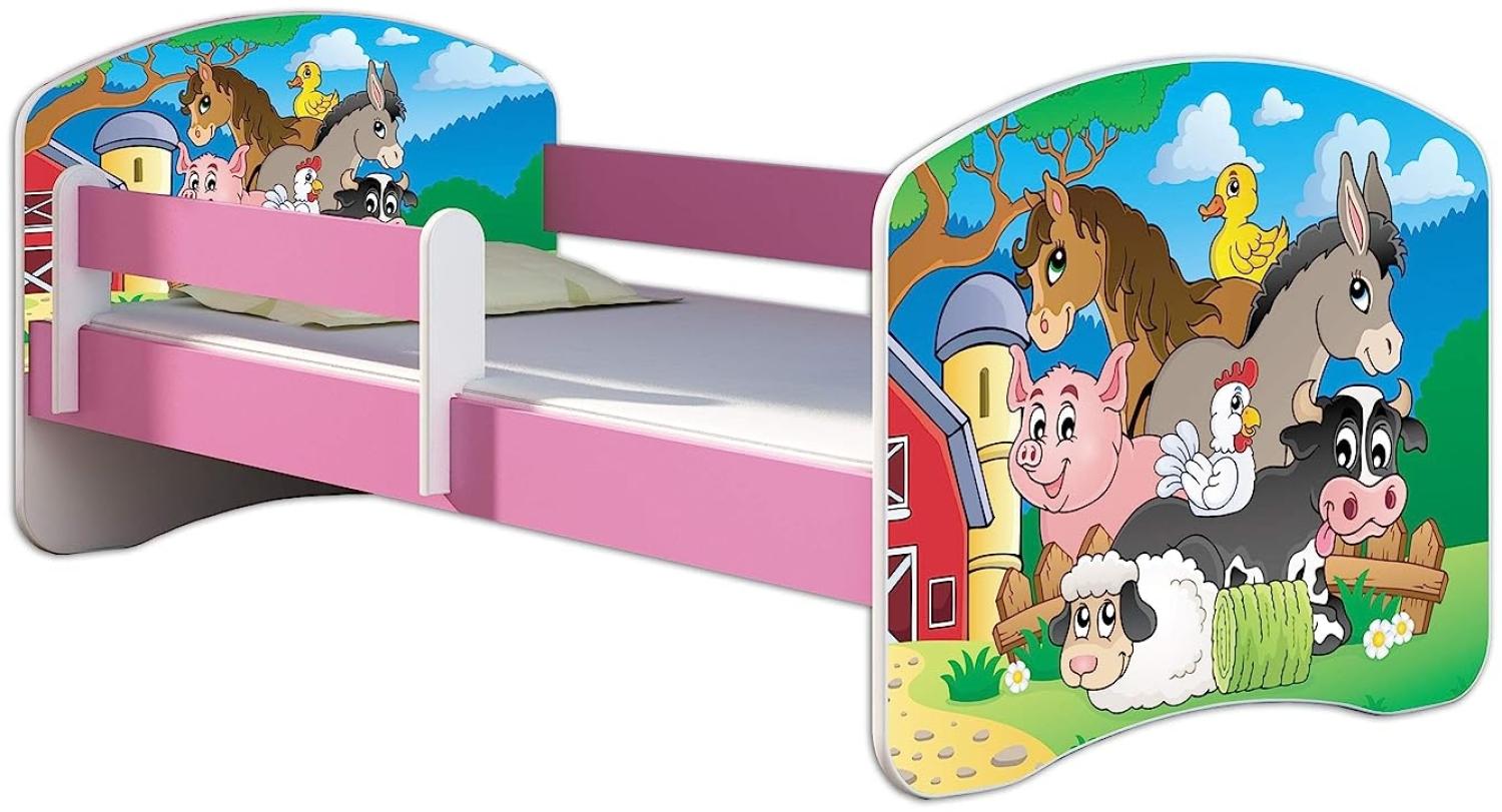 Kinderbett Jugendbett mit einer Schublade und Matratze Rausfallschutz Rosa 70 x 140 80 x 160 80 x 180 ACMA II (34 Farm, 70 x 140 cm) Bild 1