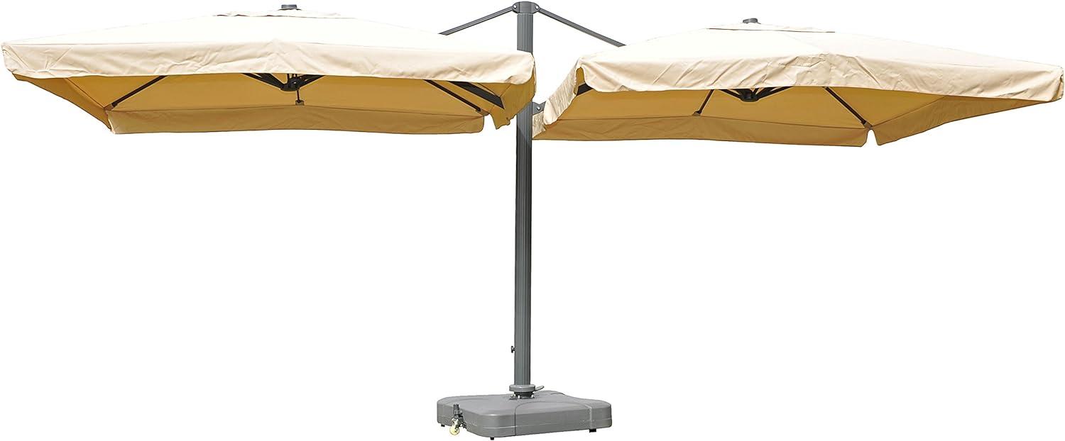 Gastronomie-Alu-Luxus-Doppel-Ampelschirm T44, Pergola-Markise-Effekt, 6,2x3m Polyester 50kg ~ creme-beige + Ständer Bild 1