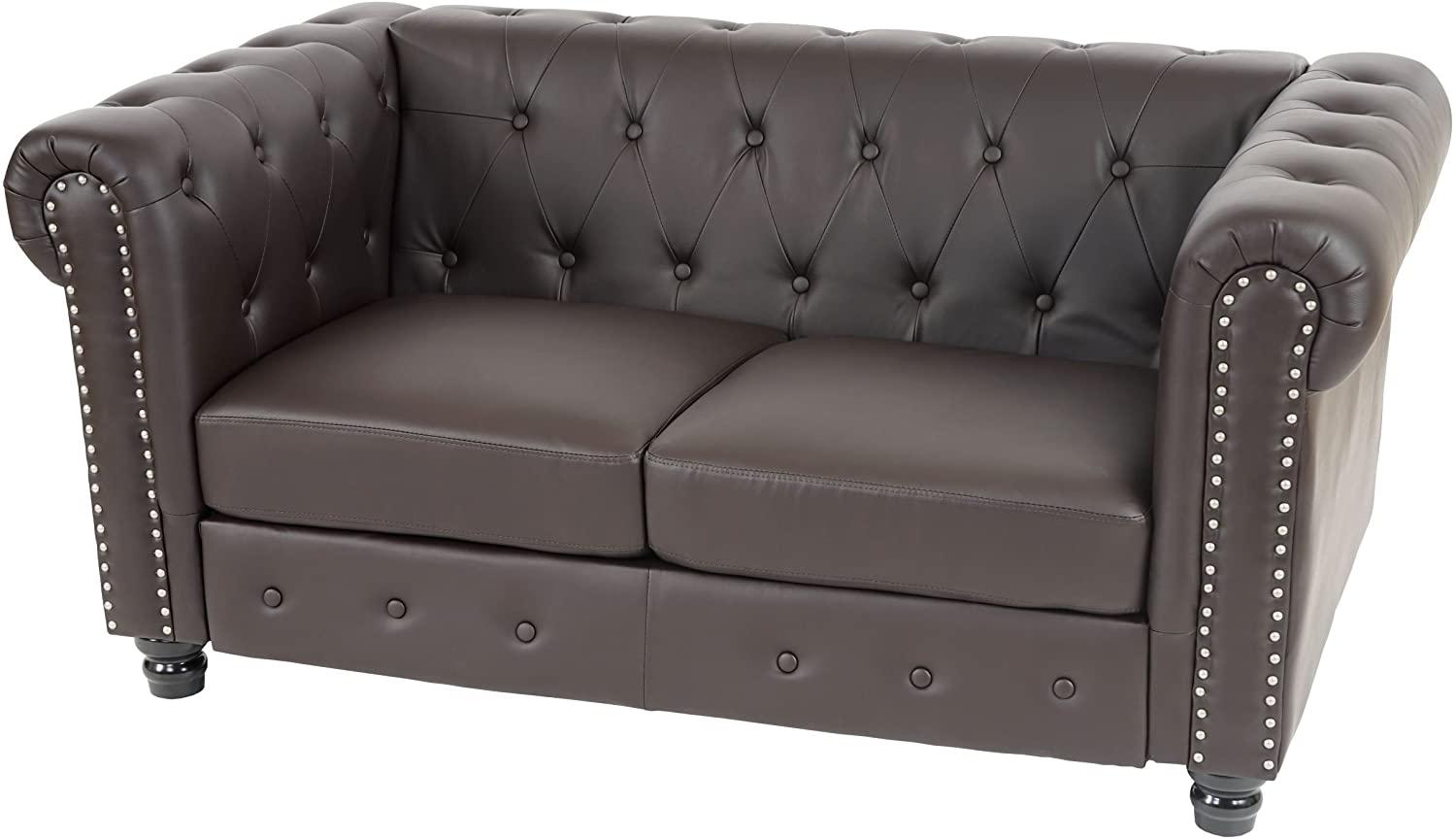Luxus 2er Sofa Loungesofa Couch Chesterfield Kunstleder 160cm ~ runde Füße, braun Bild 1
