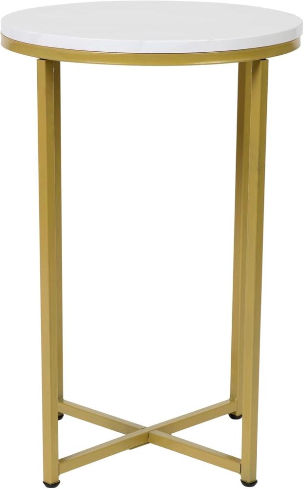 Flash Furniture Wohnzimmer-Beistelltisch, Holzwerkstoff, Weiß Marmor/Gold matt, End Table Bild 1