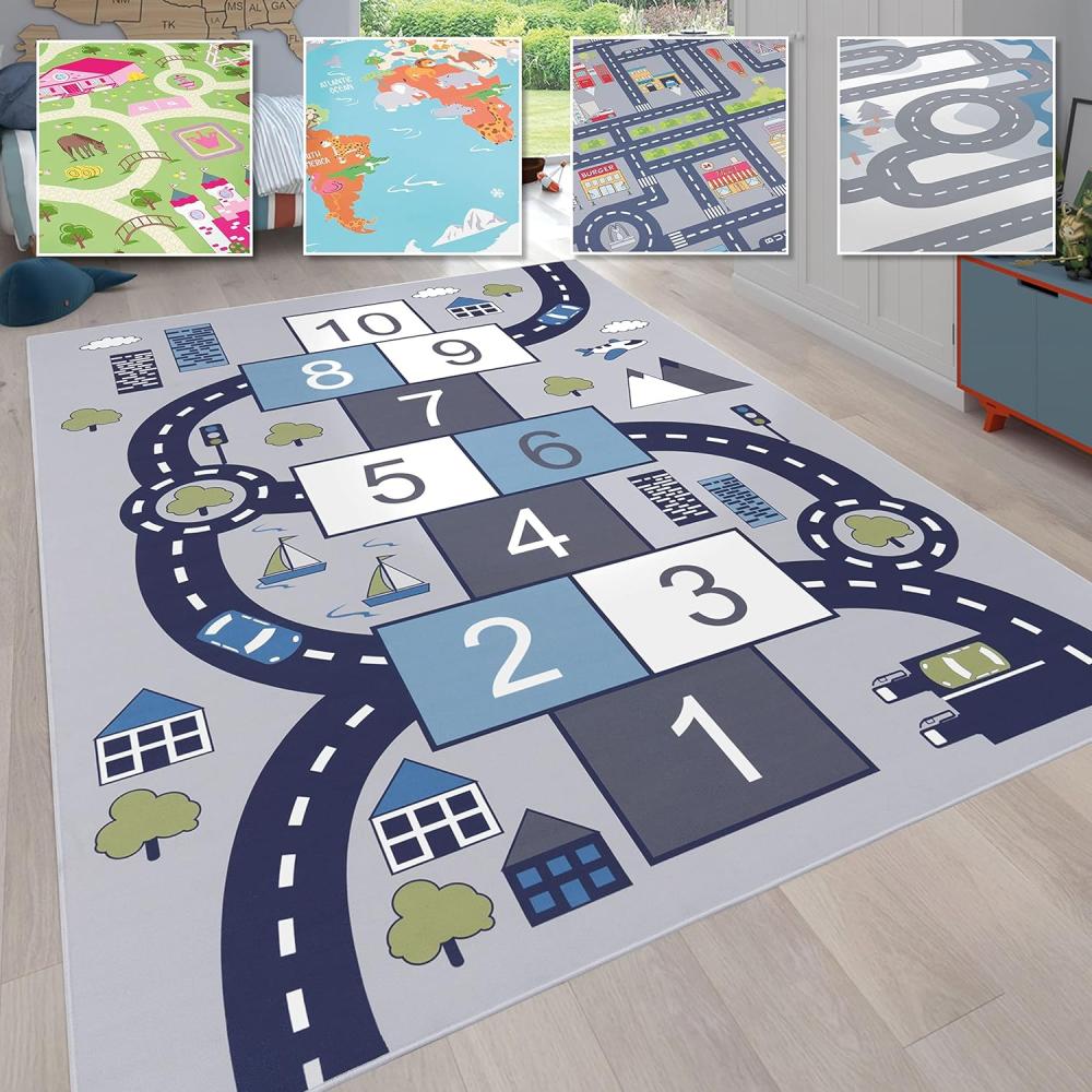 Paco Home Kinderteppich Teppich Kinderzimmer Spielteppich Junge Mädchen Modern rutschfest, Grösse:160 cm Rund, Farbe:Grau Bild 1