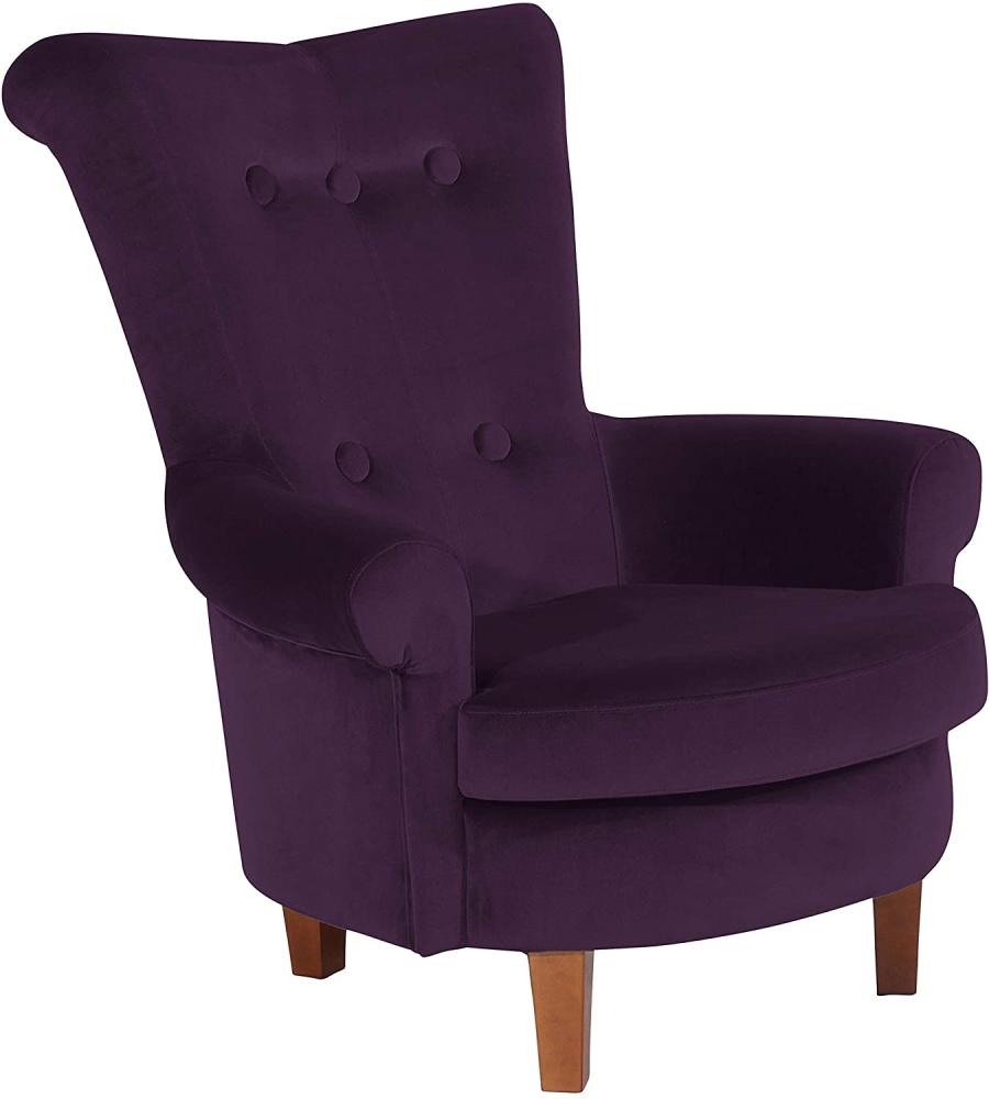 Tilly Ohrenbackensessel Samtvelours Purple Buche Nussbaumfarben Bild 1