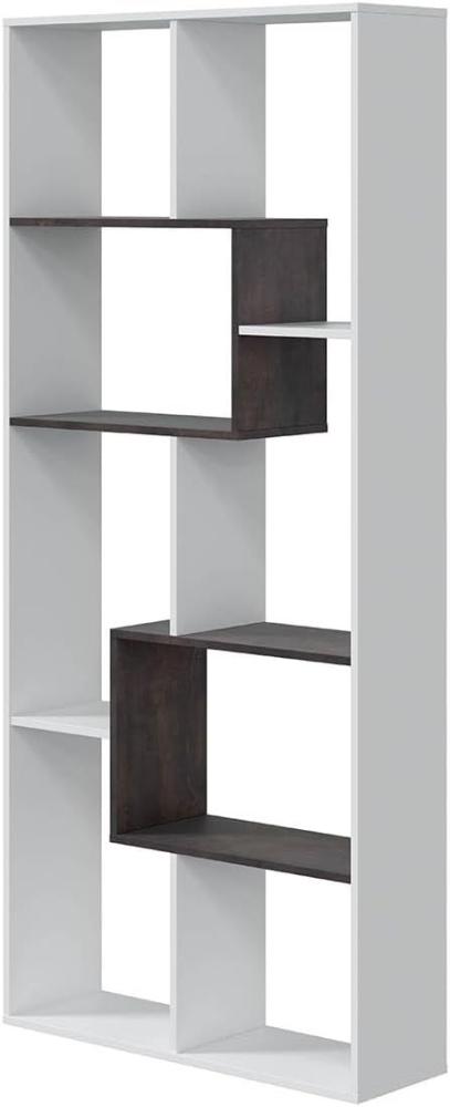 Bücherregal mit mehreren Positionen und acht Einlegeböden, Farbe Weiß mit anthrazitfarbenen Details, Maße 80 x 180 x 25 cm Bild 1