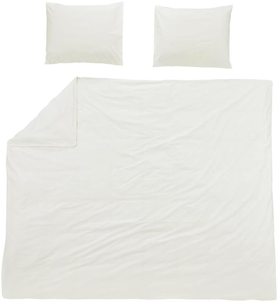 Meyco Home Basic Jersey Uni Bettwäsche Doppelbett (aus 100% Baumwolle, atmungsaktives Material, einfache Pflege, praktischer Einschlagstreifen, Maße: 240 x 200/220 cm), Cremeweiß Bild 1