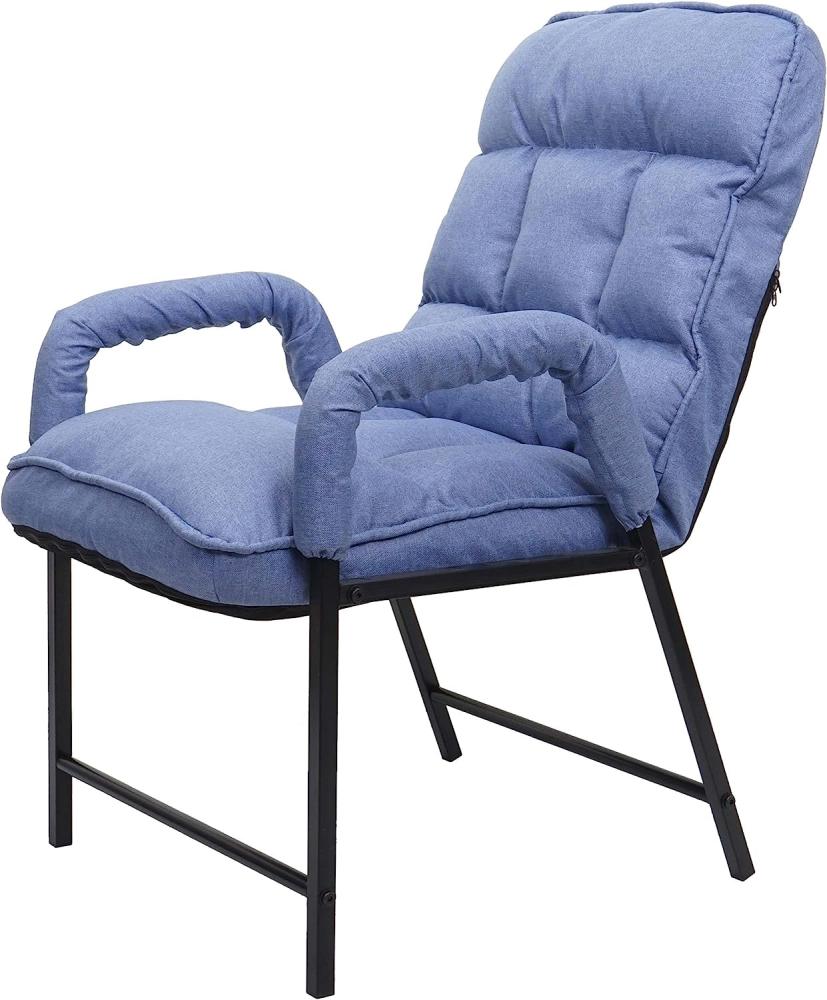 Esszimmerstuhl HWC-K40, Stuhl Polsterstuhl, 160kg belastbar Rückenlehne verstellbar Metall ~ Stoff/Textil blau Bild 1