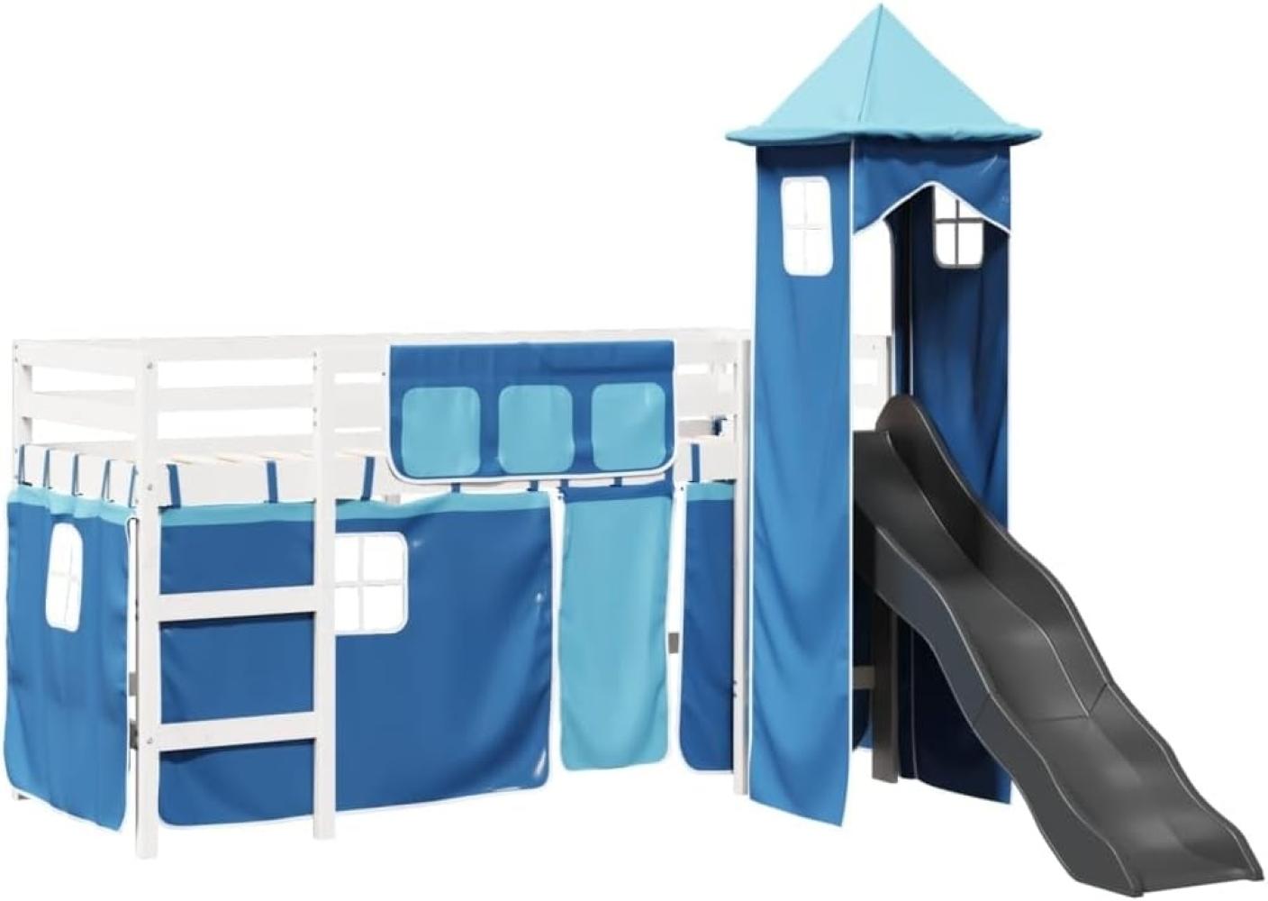 Kinderhochbett mit Turm Blau 80x200 cm Massivholz Kiefer 3309123 Bild 1