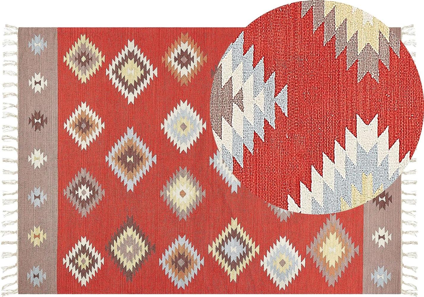 Kelim Teppich Baumwolle mehrfarbig 160 x 230 cm geometrisches Muster Kurzflor LORUT Bild 1