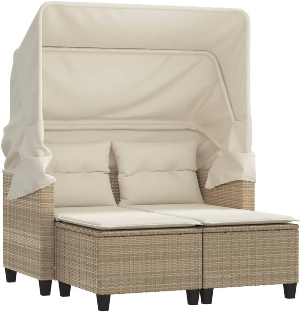 Gartensofa 2-Sitzer mit Dach und Hockern Beige Poly Rattan Bild 1