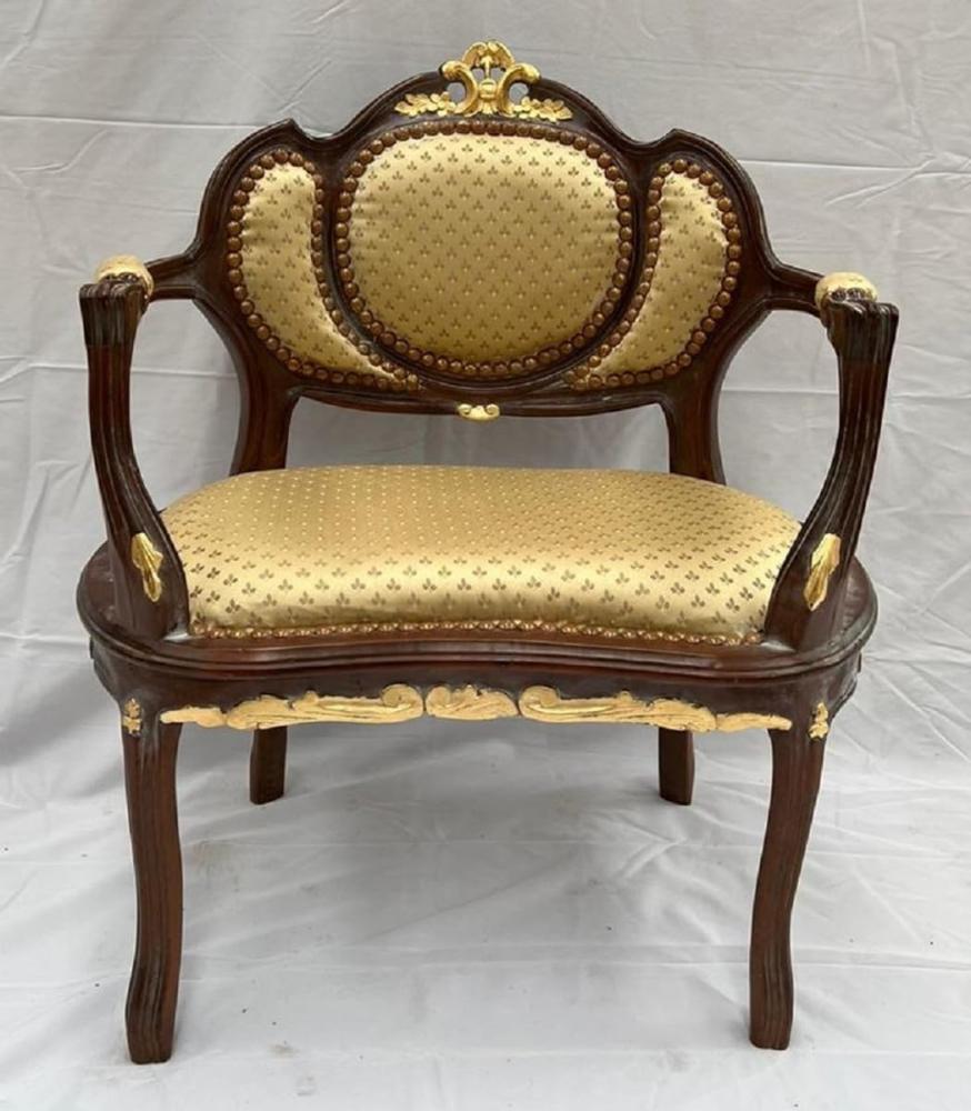 Casa Padrino Barock Salon Stuhl Gold / Dunkelbraun - Handgefertigter Antik Stil Stuhl - Möbel im Barockstil - Barock Möbel - Barock Einrichtung Bild 1