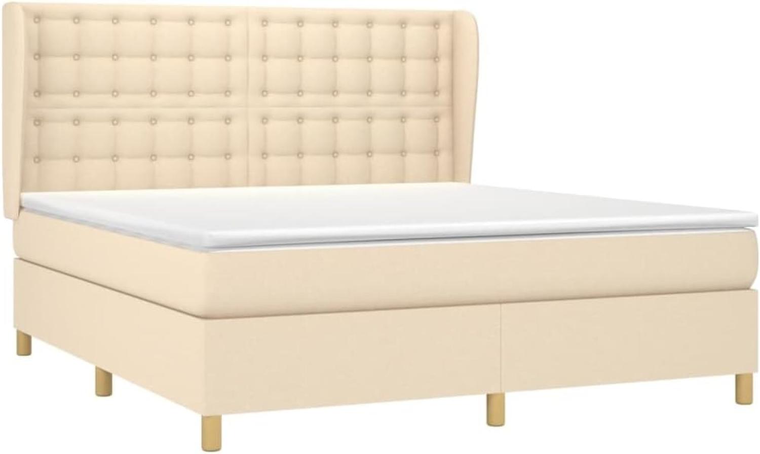 vidaXL Boxspringbett mit Matratze Creme 160x200 cm Stoff Bild 1