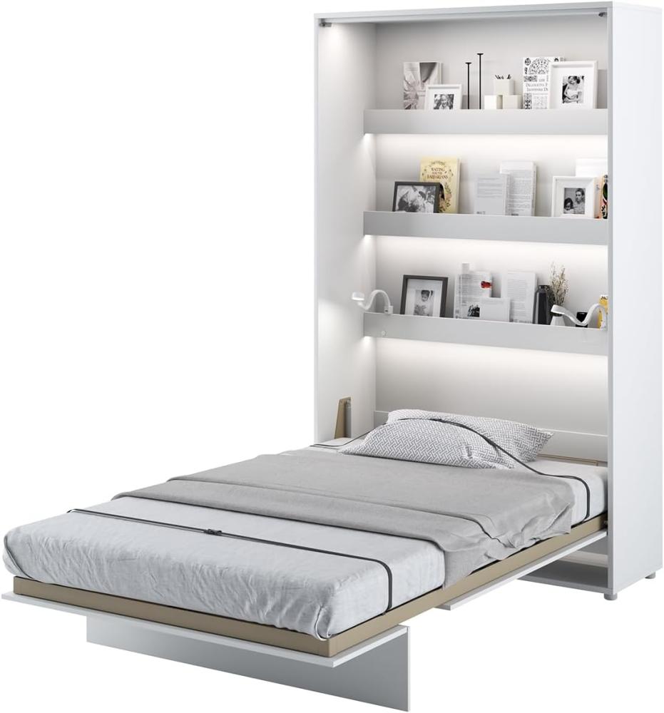 MEBLINI Schrankbett Bed Concept - Wandbett mit Lattenrost - Klappbett mit Schrank - Wandklappbett - Murphy Bed - Bettschrank - BC-02 - 120x200cm Vertikal - Weiß Hochglanz/Weiß Bild 1