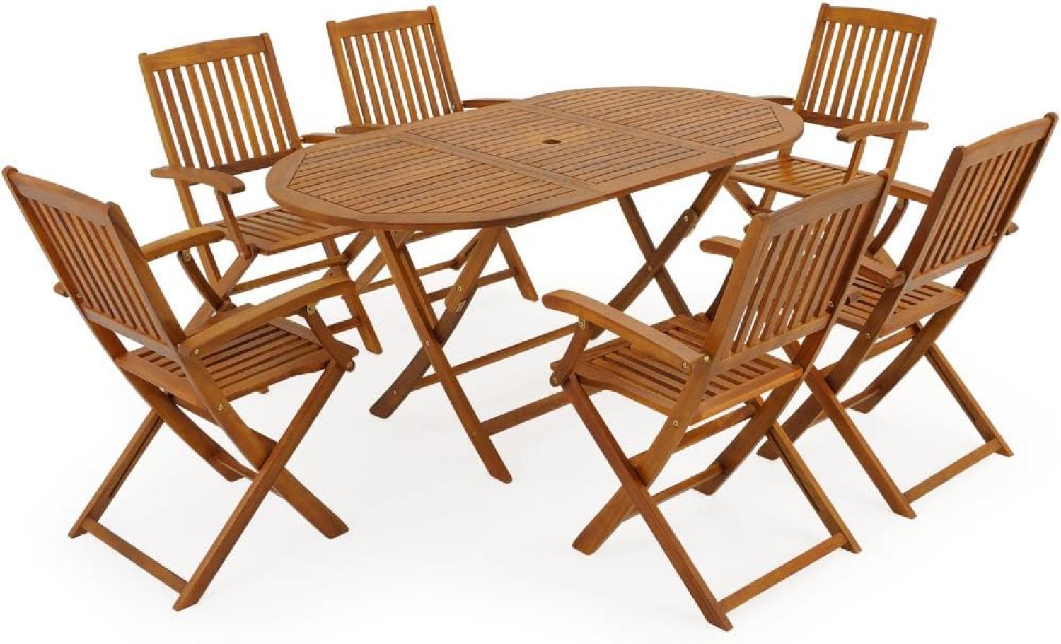 Deuba Sitzgruppe Boston 6+1 Akazienholz 7-TLG Tisch klappbar Sitzgarnitur Holz Gartenmöbel Garten Set Bild 1