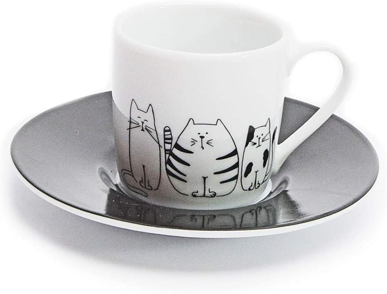 Könitz Funny Cats Espresso Set, 2-tlg, Espresso Tasse, Becher, Untertasse, Porzellan, Katzen, 85 ml, 11 5 053 2075 Bild 1