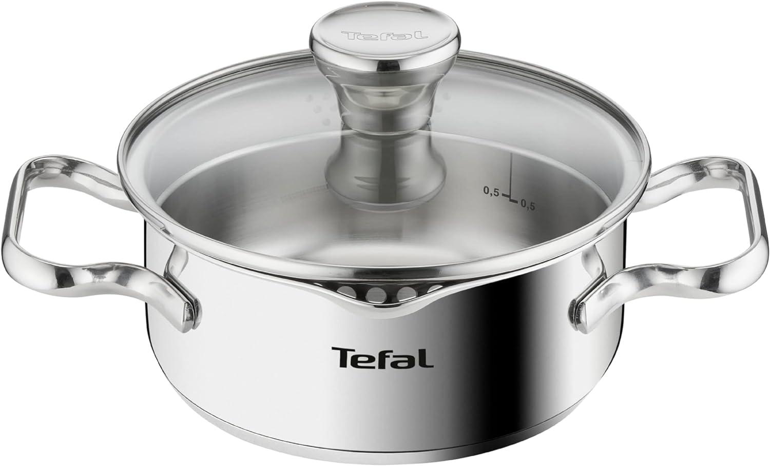 Tefal Duetto Kochtopf A70542 | 16 cm| Induktionsgeeignet | Einfache Reinigung | Messskala | Glasdeckel zum Abgießen | Edelstahl Bild 1