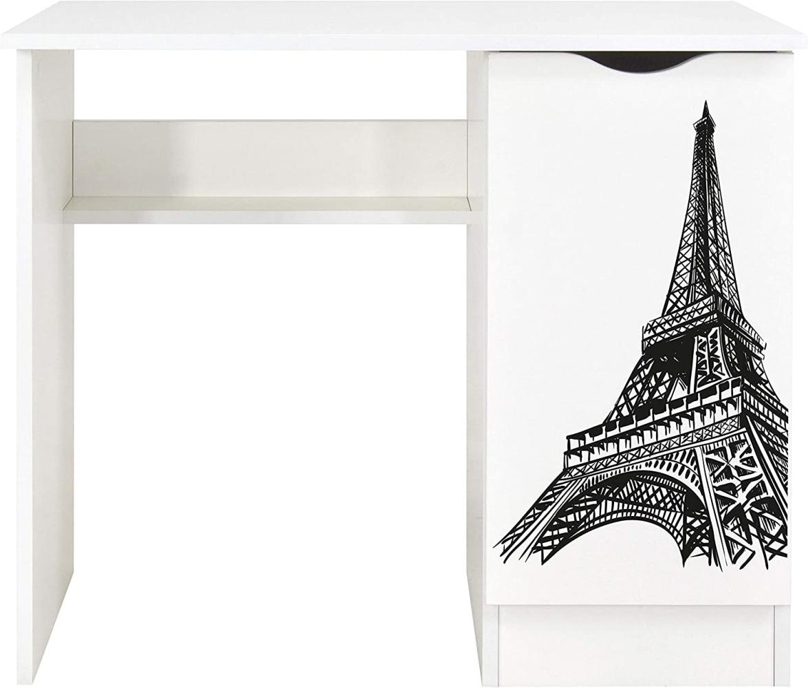 Weiß Kinderschreibtisch - ROMA - Möbel für Kinderzimmer, UV-Druck: Eiffelturm Bild 1