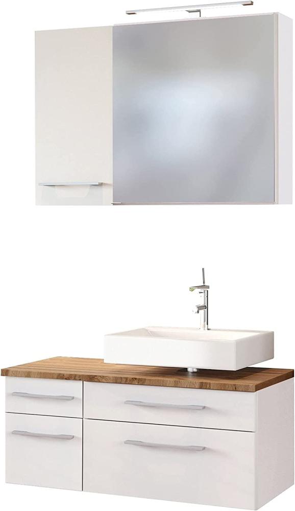 Bad-Set 3-tlg. 'Davos' Weiß, mit Aufbauleuchte, Hängeschrank und Unterschrank geschlossen, ohne Waschbecken, Siphonausschnitt rechts Bild 1