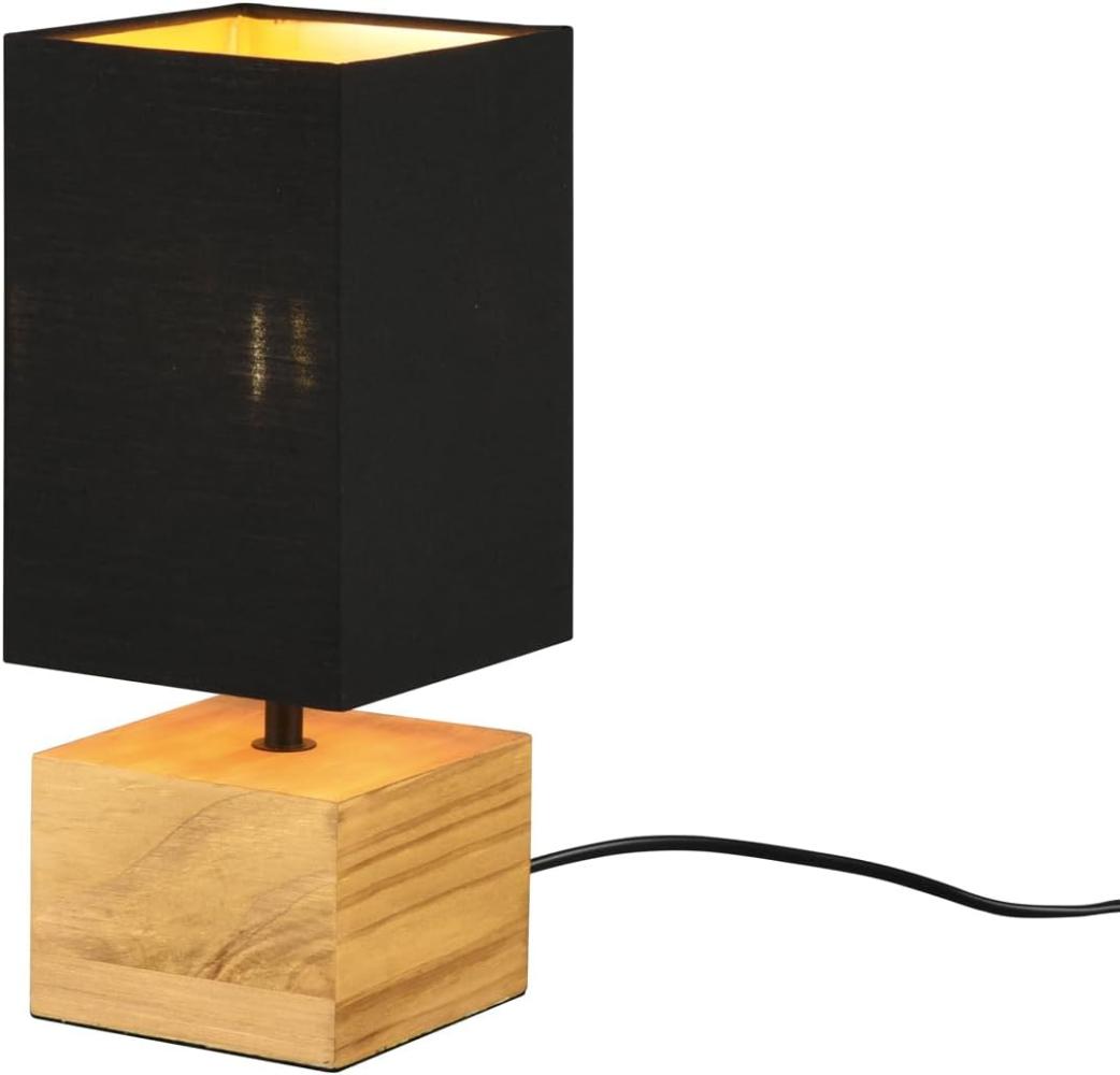 LED Tischleuchte mit Holzfuß Stoffschirm Schwarz / Gold, Höhe 30cm Bild 1