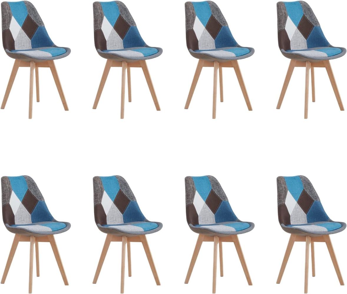HJhomeheart Set aus 8 Esszimmerstühlen aus Patchwork-Stoff mit abnehmbarem Sitzkissen und Massivholzbeinen für Esszimmer, Wohnzimmer, Küche usw. (Blau Patchwork) Bild 1