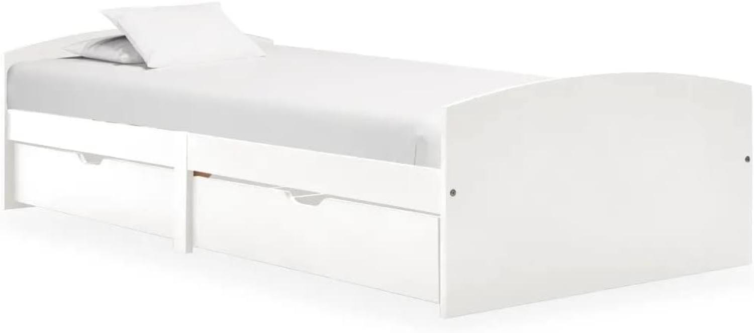 VidaXL Massivholzbett mit 2 Schubladen Weiß Kiefer 90x200 cm, inkl. Lattenrost Bild 1