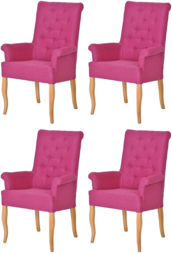 Casa Padrino Chesterfield Neo Barock Esszimmer Stuhl 4er Set Pink / Naturfarben - Küchenstühle mit Armlehnen - Esszimmer Möbel - Chesterfield Möbel - Neo Barock Möbel Bild 1