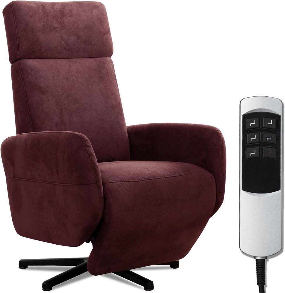 Cavadore TV-Sessel Cobra mit 2 E-Motoren / Fernsehsessel mit Liegefunktion, Relaxfunktion / Mit Fernbedienung verstellbar / Sternfuß, belastbar bis 130 kg / 71 x 110 x 82 / Lederoptik, Rot Bild 1
