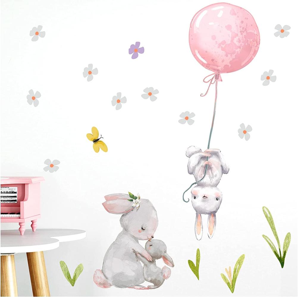 Little Deco 'Hasen mit Ballon Rosa' Wandtattoo Größe L - 155 x 155 cm Bild 1
