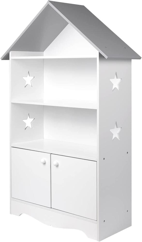 WOLTU Kinderregal für Bücher mit Türen, Sterne & Dach weiß-grau Bild 1