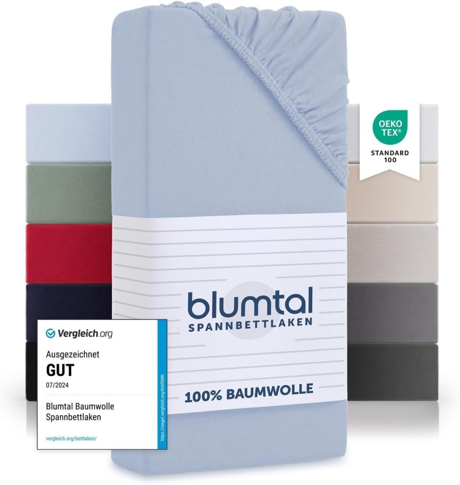 Blumtal® Spannbettlaken 200x220cm Basics Jersey - Bettbezug 200x220 cm aus 100% Baumwolle - OEKO-TEX zertifiziertes Spannbetttuch 200x220cm - Matratzenbezug 200x220cm - Leintuch - Bettbezug - Hellblau Bild 1