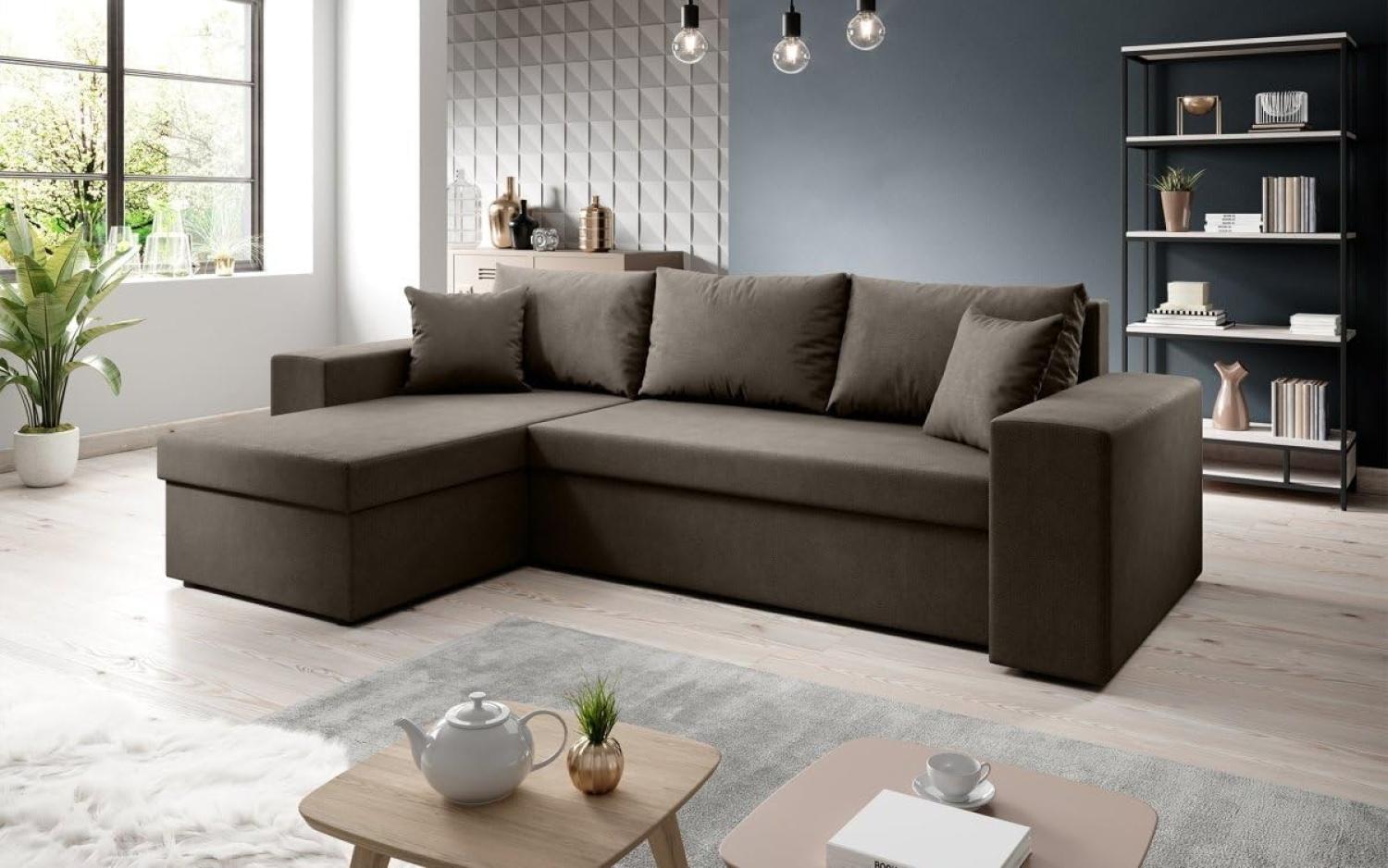 Designer Sofa Denver mit Schlaf- und Klappfunktion Braun Samt Links Bild 1