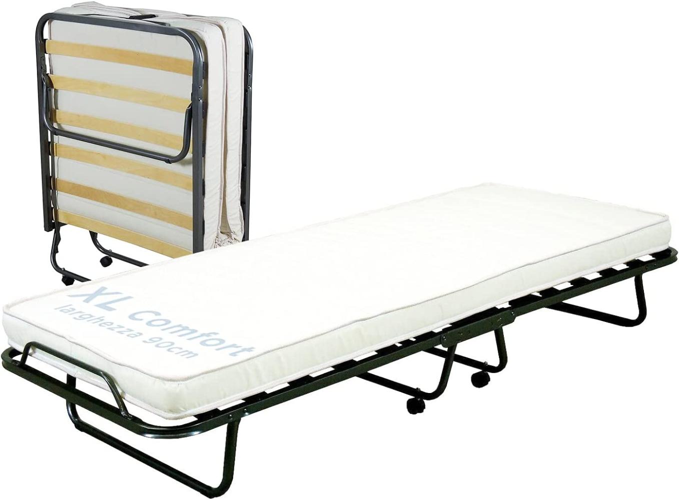 Cortassa - Klappbett XL Comfort mit Matratze aus Polyurethan, Höhe 10 cm, Einzel-Lattenrost aus Holz, 90 x 200, platzsparendes Bett mit Rollen Bild 1