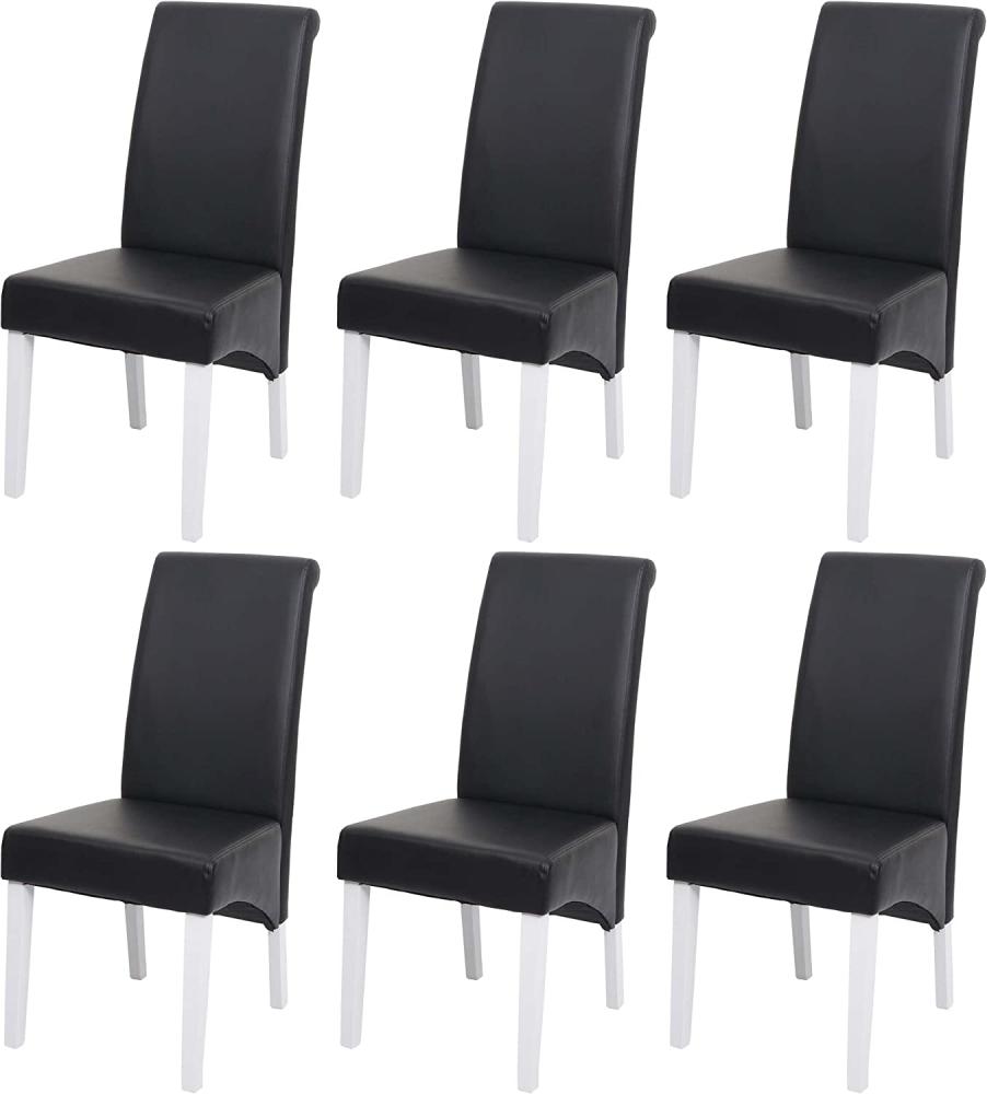6er-Set Esszimmerstuhl Küchenstuhl Stuhl M37 ~ Leder, schwarz, weiße Füße Bild 1