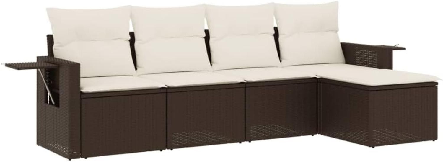 vidaXL 5-tlg. Garten-Sofagarnitur mit Kissen Braun Poly Rattan Bild 1