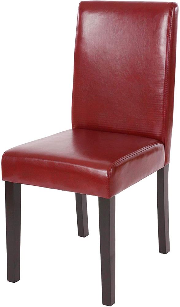 Esszimmerstuhl Littau, Küchenstuhl Stuhl, Leder ~ rot, dunkle Beine Bild 1