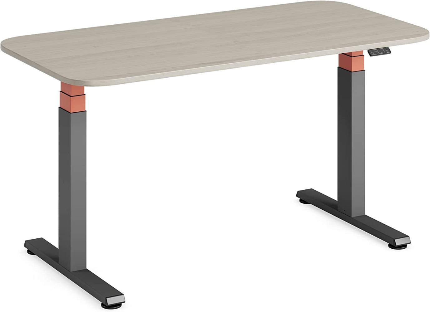 Steelcase Solo höhenverstellbarer Sitz-Steh-Schreibtisch mit Tischplatte in Akazie und Gestell in Amsel mit der Akzentfarbe Safran (140 x 70 cm) Bild 1