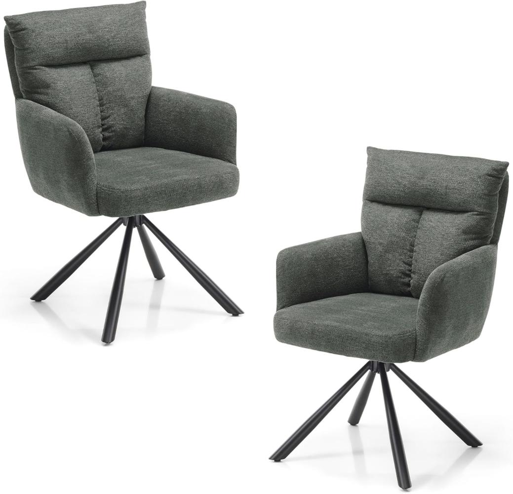 SOFIA Esszimmerstühle 2er Set mit schwarzem Metallgestell und Microfaser Bezug, Grau - Bequeme Stühle für Esszimmer & Wohnzimmer - 60 x 93 x 67 cm (B/H/T) Bild 1