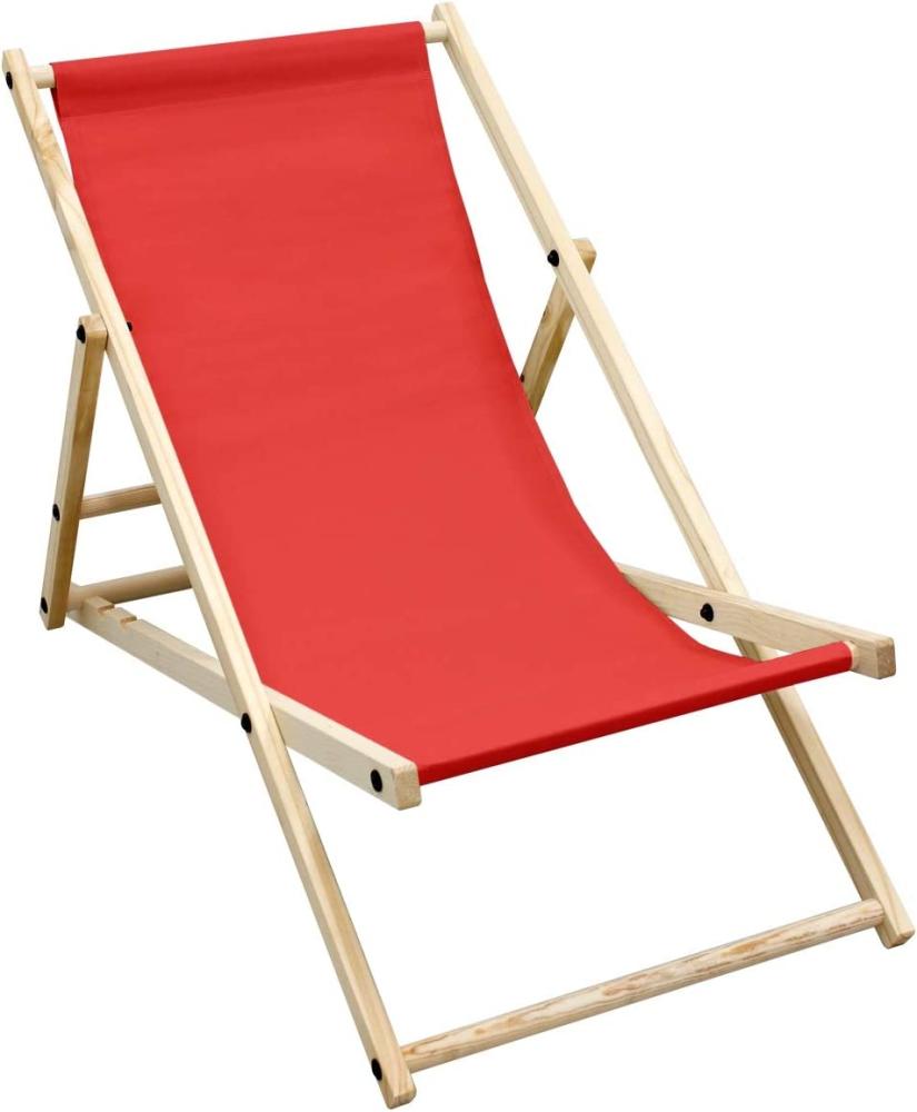 Liegestuhl klappbar aus Holz 3 Liegepositionen bis 120 kg Rot Bild 1