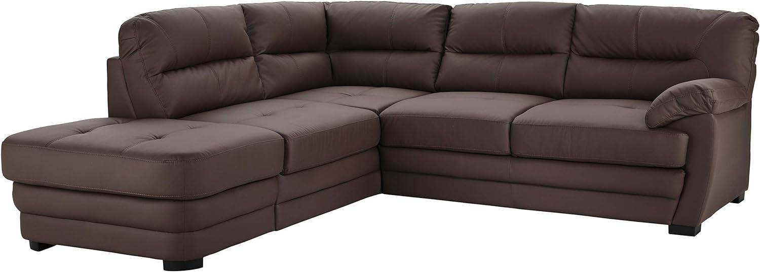 Mivano Ecksofa Royale / Zeitloses L-Form-Sofa mit Ottomane und hohen Rückenlehnen / 246 x 90 x 230 / Lederoptik, braun Bild 1