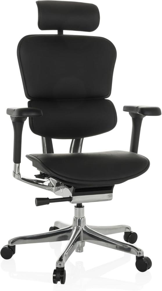 hjh OFFICE Bürostuhl ergonomisch ERGOHUMAN I Originales Design, Bürosessel mit Flexibler Lordosenstütze, Gen 2, Sitzfläche gepolstert, Leder Schwarz Bild 1