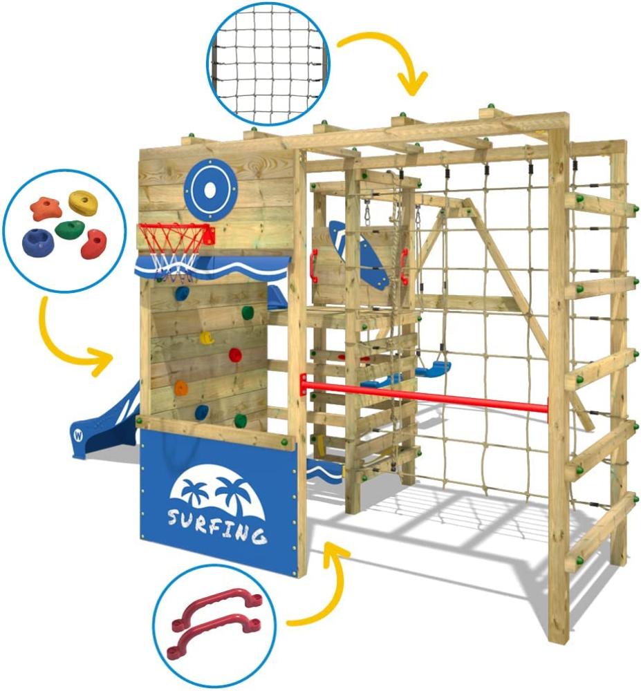 WICKEY 'Klettergerüst Smart Zone', mit Schaukel & blauer Rutsche, Gartenspielgerät mit Kletterwand & Spiel-Zubehör Bild 1