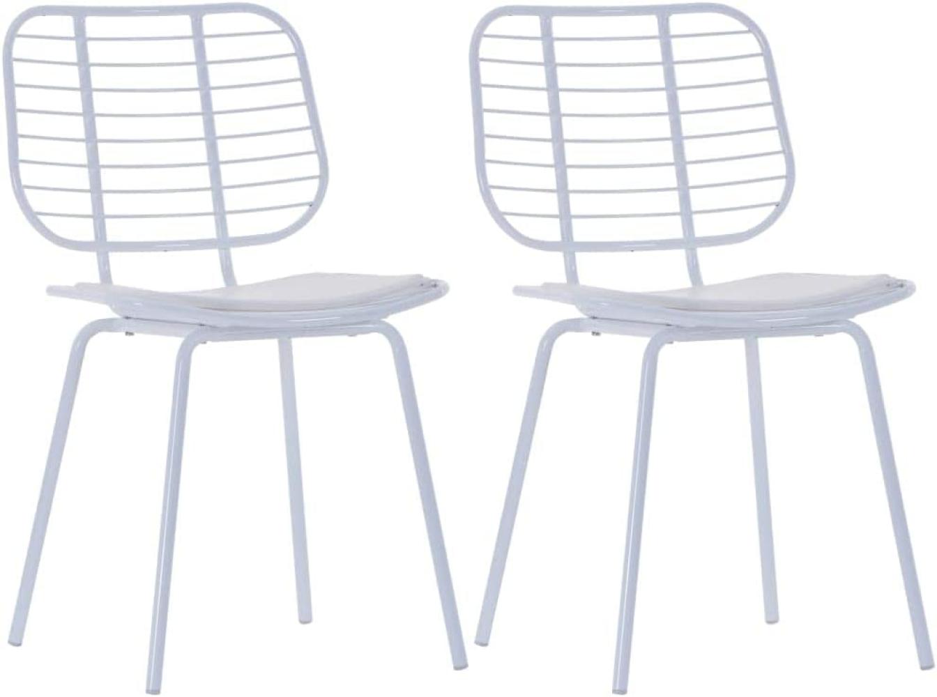 Esszimmerstühle mit Kunstledersitzen 2 Stk. Weiß Stahl Bild 1