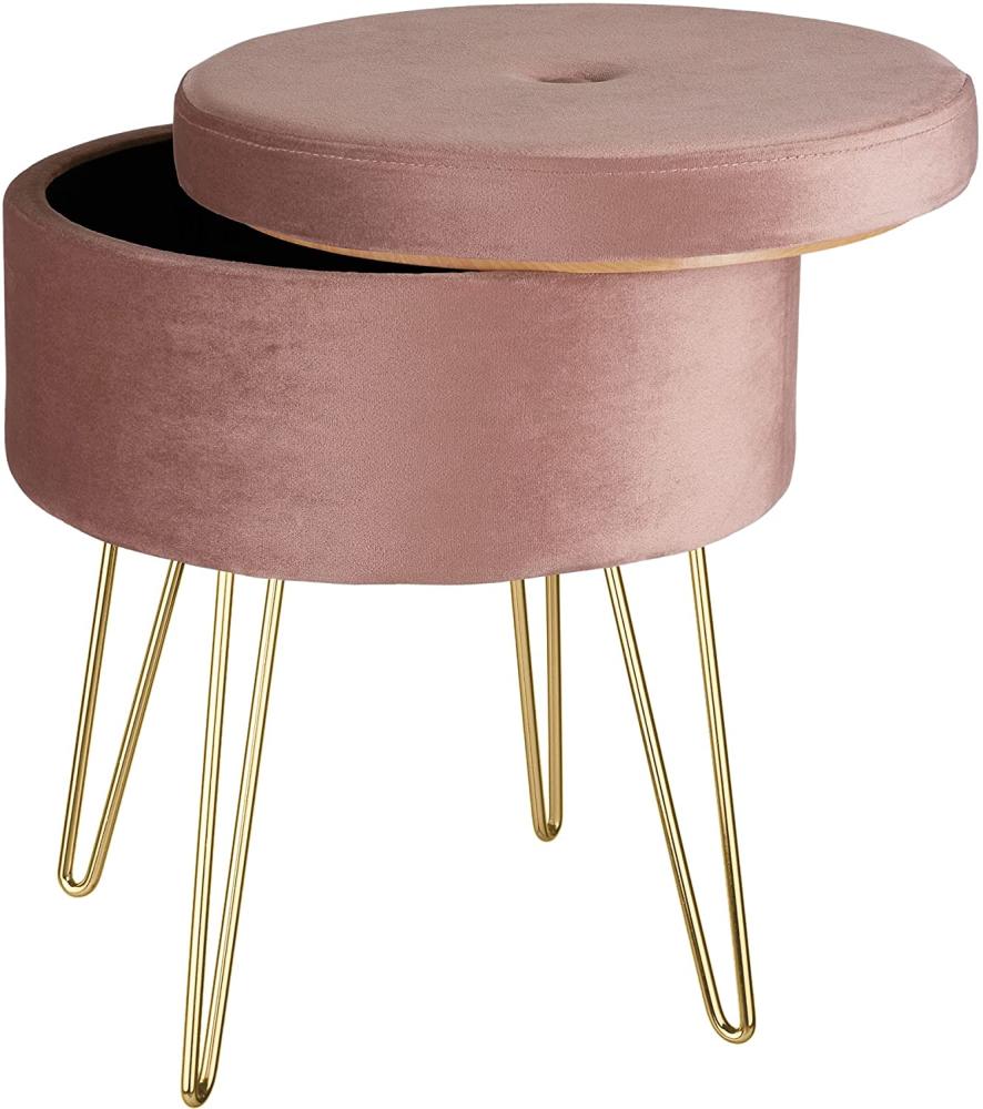 Sitzhocker Ava gepolstert in Samtoptik 300kg mit Stauraum - rosa Bild 1