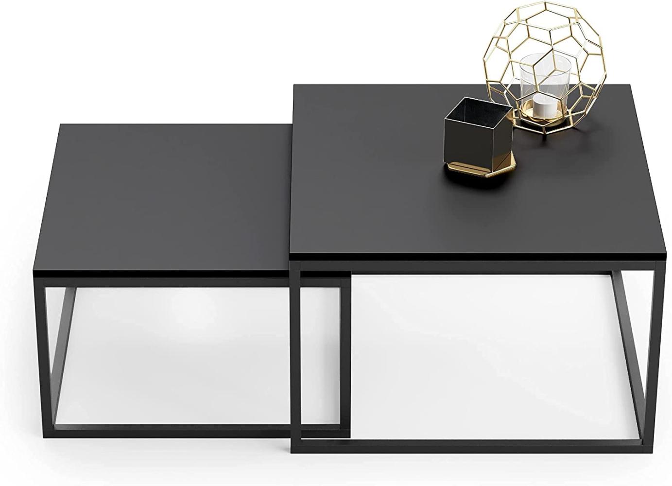 Couchtisch 2er Set schwarz 42cm und 36cm hoch, Beistelltisch Loft Design, 2 in 1 Verschachtelung, kratzfeste Oberfläche, Wohnzimmer Bild 1