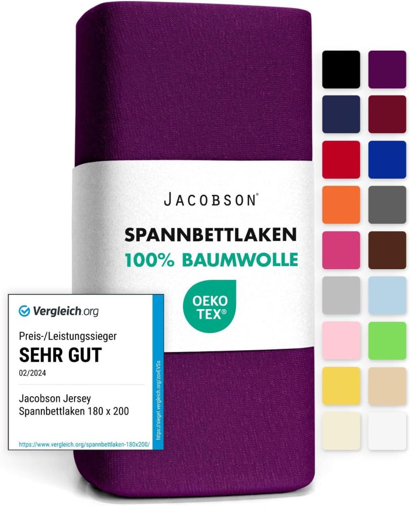 Jacobson Jersey Spannbettlaken Spannbetttuch Baumwolle Bettlaken (180x200-200x200 cm, Royal Lila) Bild 1